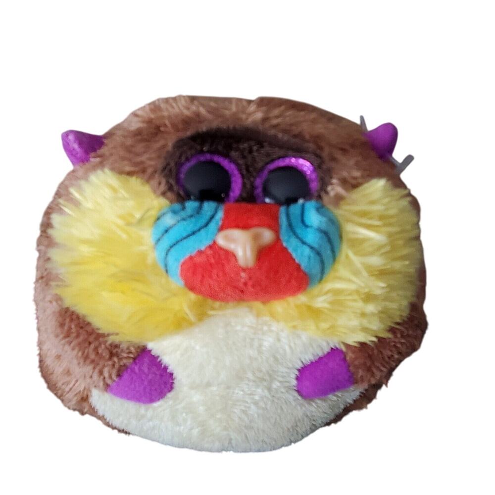 Ty Beanie Ballz Charlie Baboon Monkey Plush 4.5" Purple Eye 2013 Stuffed Animal